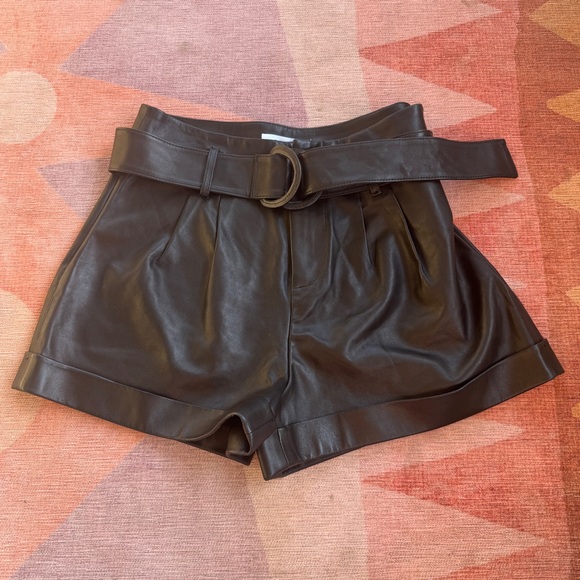 NWT FRAME Black Lamb Leather Paperbag Belted Shorts MSRP $595 - Picture 2 of 8
